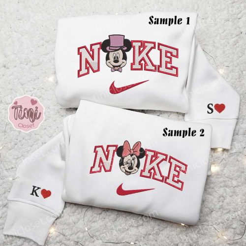 Mickey & Minnie Mouse x Nike Embroidered Couple Shirt: Disney Characters Embroidered Shirt & Nike-Inspired Hoodie