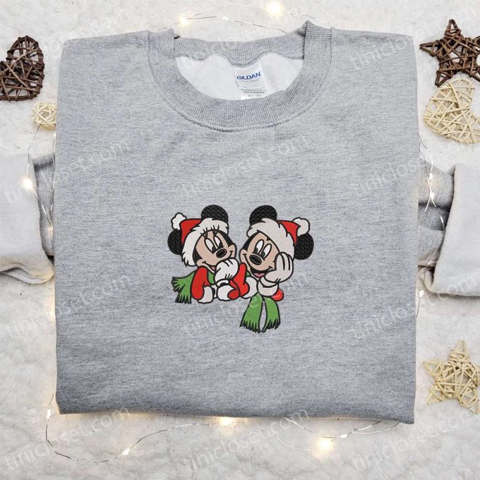 Disney Xmas Embroidered Shirt Hoodie & Sweatshirt – Mickey & Minnie Mouse Characters Christmas Theme