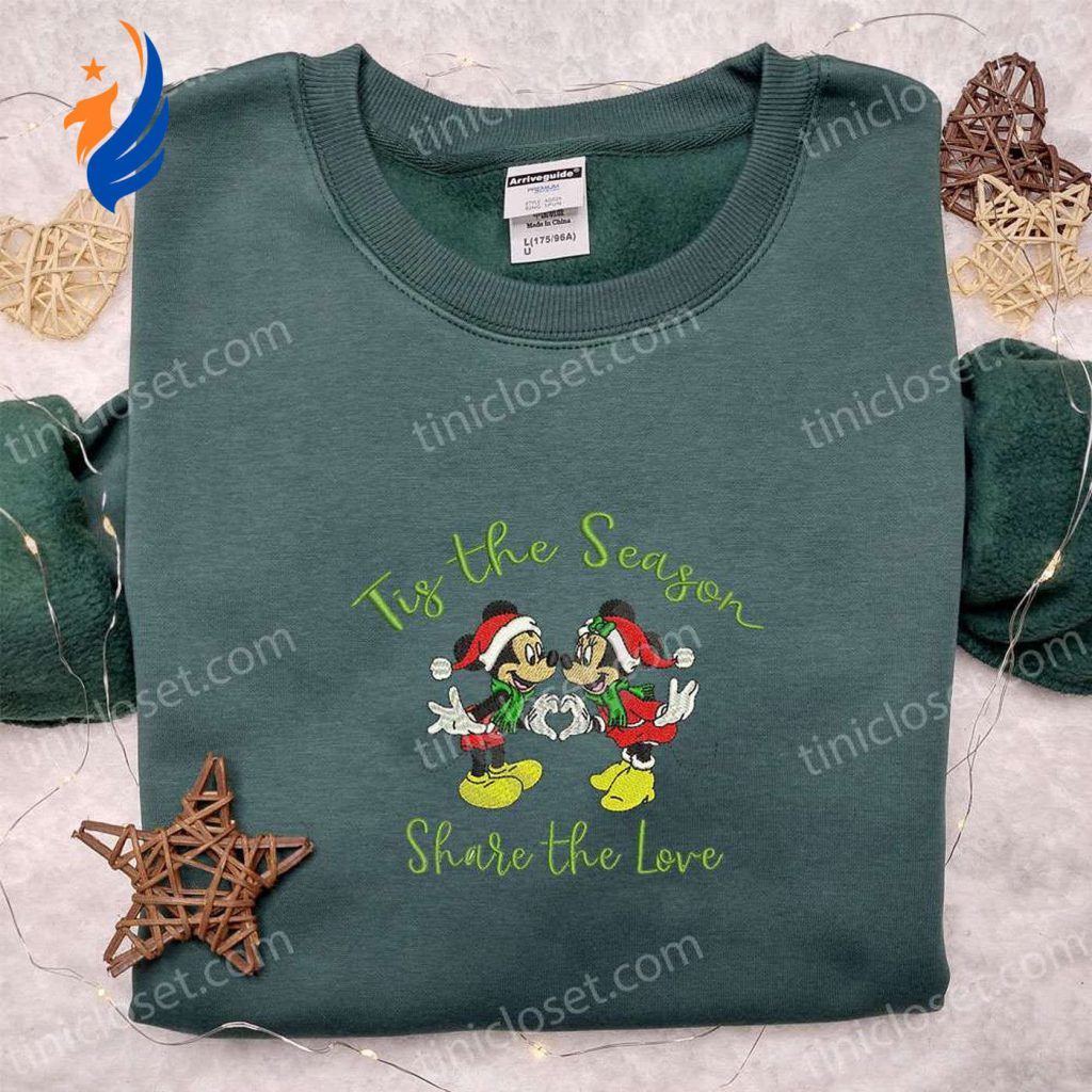 Disney Mickey & Minnie Embroidered Shirt & Hoodie: Tis the Season Christmas Characters Apparel Disney Mickey & Minnie Embroidered Shirt & Hoodie: Tis the Season Christmas Characters Apparel
