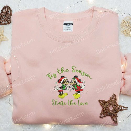 Disney Mickey & Minnie Embroidered Shirt & Hoodie: Tis the Season Christmas Characters Apparel