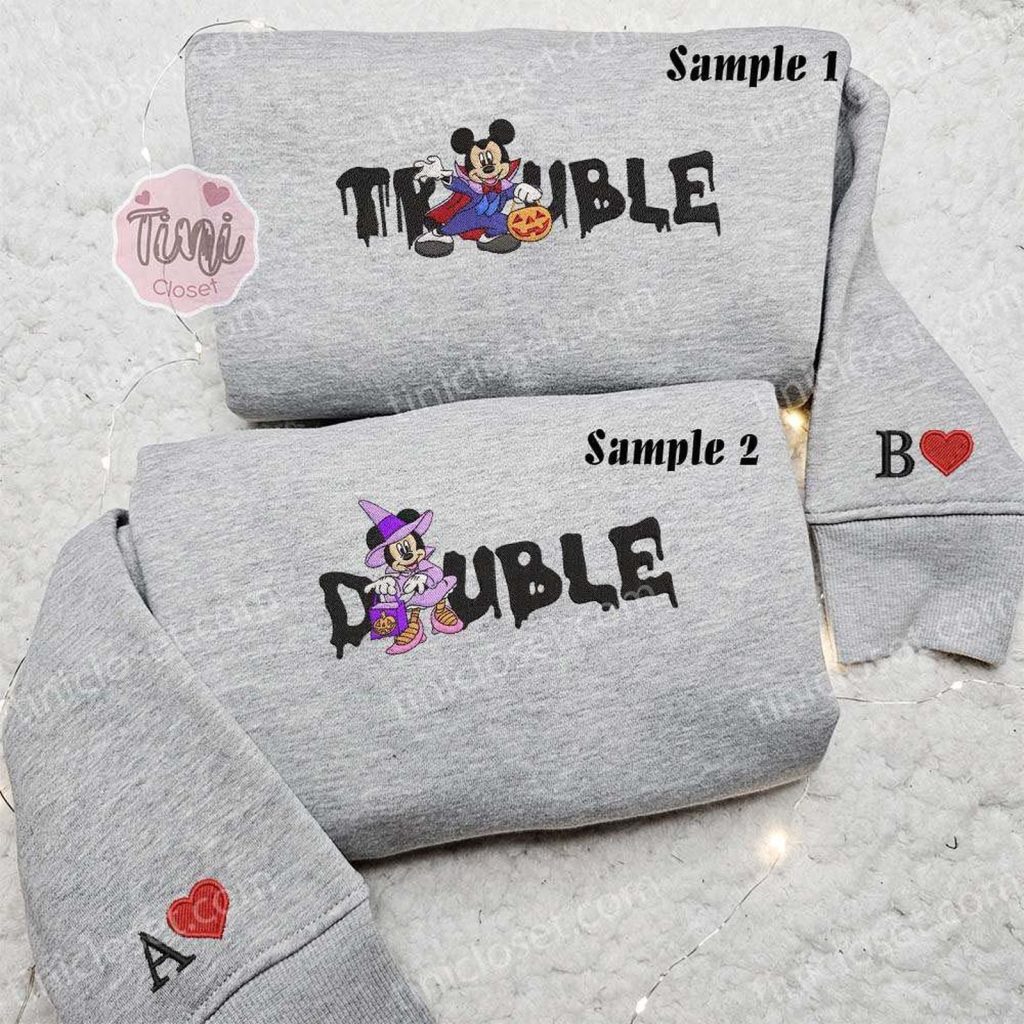 Spooktacular Mickey & Minnie Double Halloween Shirts – Fun Embroidered Couples Outfits Spooktacular Mickey & Minnie Double Halloween Shirts – Fun Embroidered Couples Outfits