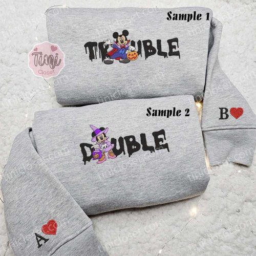 Spooktacular Mickey & Minnie Double Halloween Shirts – Fun Embroidered Couples Outfits