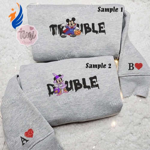 Spooktacular Mickey & Minnie Double Halloween Shirts - Fun Embroidered Couples Outfits