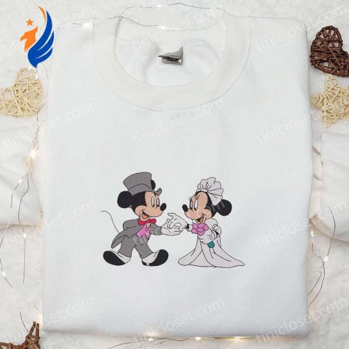 Mickey & Minnie Wedding Embroidered T-shirt Disney Characters Hoodie – Perfect Valentine s Day Gift Ideas