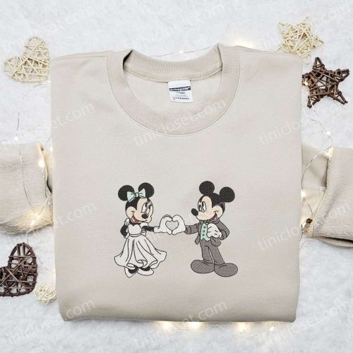Mickey and Minnie Wedding & Disney Characters Embroidered T-shirt – Perfect Valentine s Day Gift!
