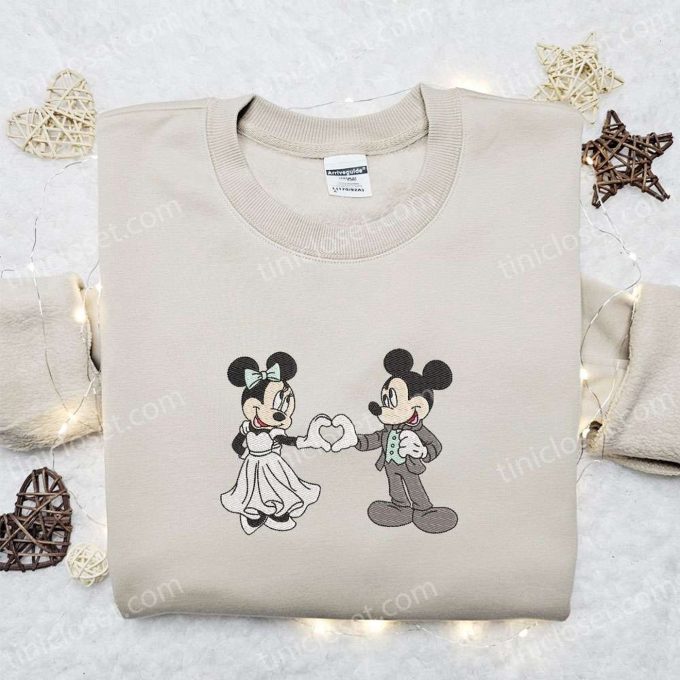 Mickey and Minnie Wedding & Disney Characters Embroidered T-shirt – Perfect Valentine s Day Gift!