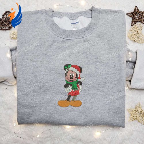Mickey Mouse Christmas Tree Hawaii Shirt – Festive Xmas Button Up with Santa Hawaiian Twist Magic Kingdom Shirt Disney Christmas Embroidered Shirt & Hoodie: Festive Mickey Characters Holiday Apparel