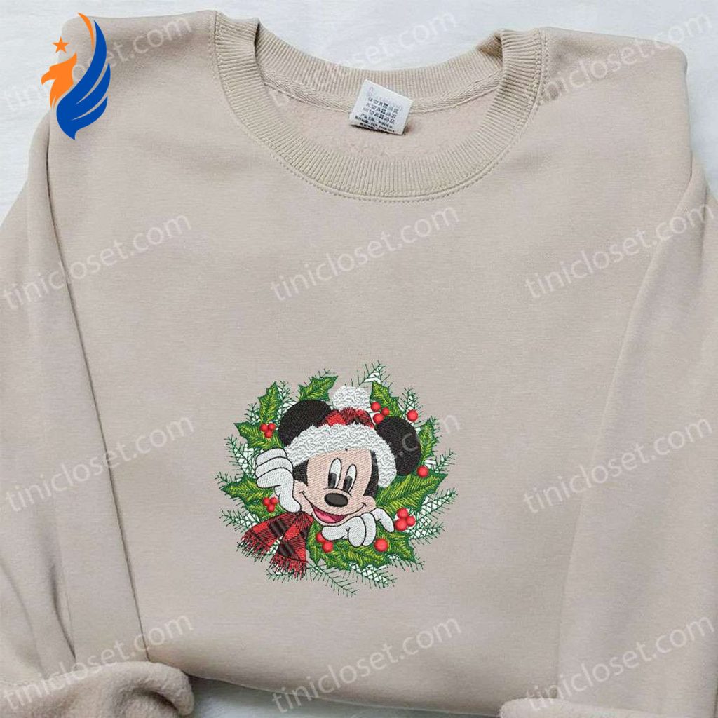 Disney Mickey Christmas Wreath Shirt & Characters Hoodie – Best Family Gifts with Mistletoe Embroidery Disney Mickey Christmas Wreath Shirt & Characters Hoodie – Best Family Gifts with Mistletoe Embroidery
