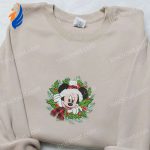 Disney Mickey Christmas Wreath Shirt & Characters Hoodie – Best Family Gifts with Mistletoe Embroidery Disney Mickey Christmas Wreath Shirt & Characters Hoodie – Best Family Gifts with Mistletoe Embroidery