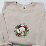 Disney Mickey Christmas Wreath Shirt & Characters Hoodie – Best Family Gifts with Mistletoe Embroidery Disney Mickey Christmas Wreath Shirt & Characters Hoodie – Best Family Gifts with Mistletoe Embroidery