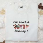 Get Festive with Mickey Eat Drink Be Merry Embroidered Sweatshirt – Perfect Christmas Gift for Family