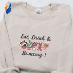 Get Festive with Mickey Eat Drink Be Merry Embroidered Sweatshirt – Perfect Christmas Gift for Family