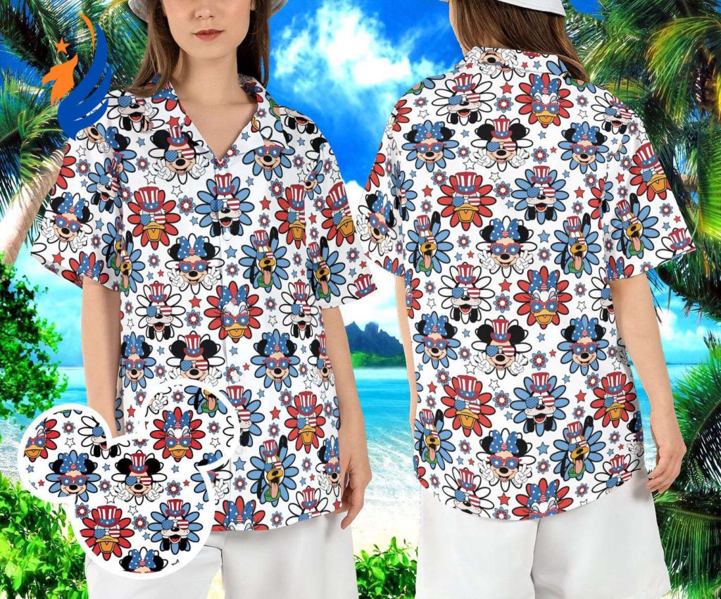 Mickey Friends 4th of July Hawaiian Shirt: Red White Blue Daisy Hawaii Aloha Shirt – Disneyland Independence Day Freedom Button Shirt Mickey Friends 4th of July Hawaiian Shirt: Red White Blue Daisy Hawaii Aloha Shirt – Disneyland Independence Day Freedom Button Shirt