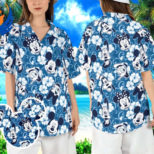 Disney Mickey & Friends Hawaiian Shirt: Cartoon Mouse Tropical Hawaiian Print Disneyland & WDW Magic Kingdom Aloha Shirt