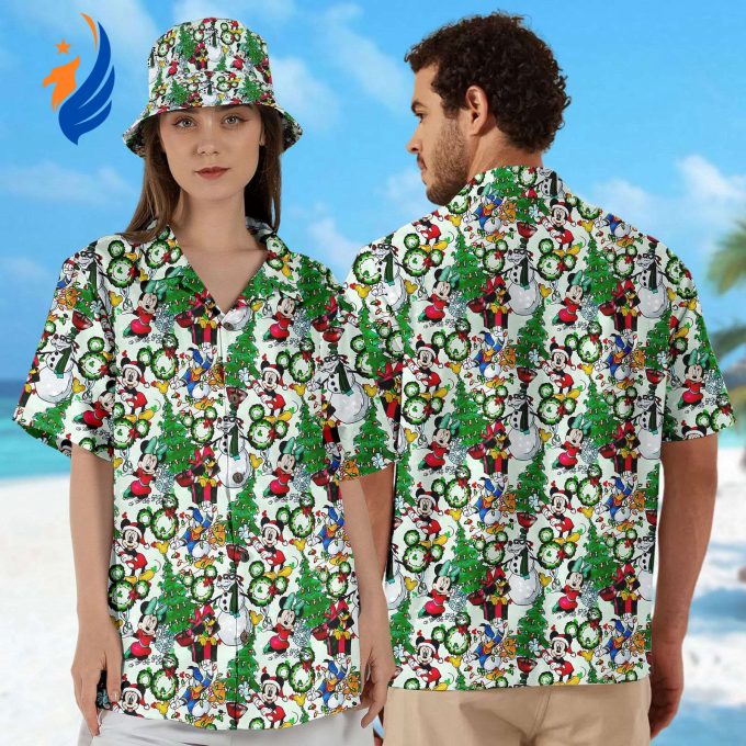 Mickey & Friends Christmas Hawaii Shirt – Festive Mickey Mouse & Minnie Mouse Hawaiian Button Up for Xmas Party