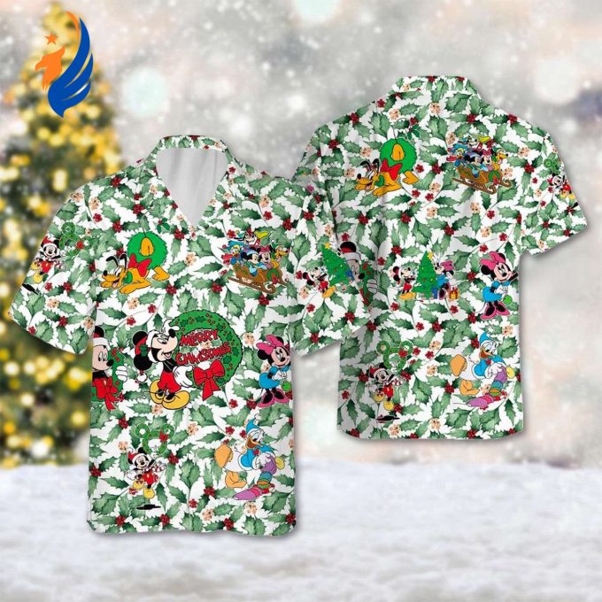 Mickey & Friends Christmas Hawaiian Shirt: Festive Xmas Leaves Hawaiian Style Button Up for Magic Kingdom Mickey & Friends Christmas Hawaiian Shirt: Festive Xmas Leaves Hawaiian Style Button Up for Magic Kingdom