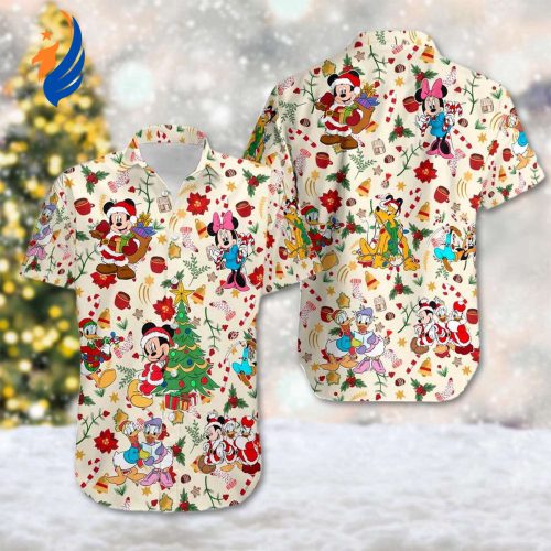 Mickey & Friends Santa Hat Christmas Hawaiian Shirt - Festive Mickey Mouse Button Up for Xmas Party & Magic Kingdom Fun!