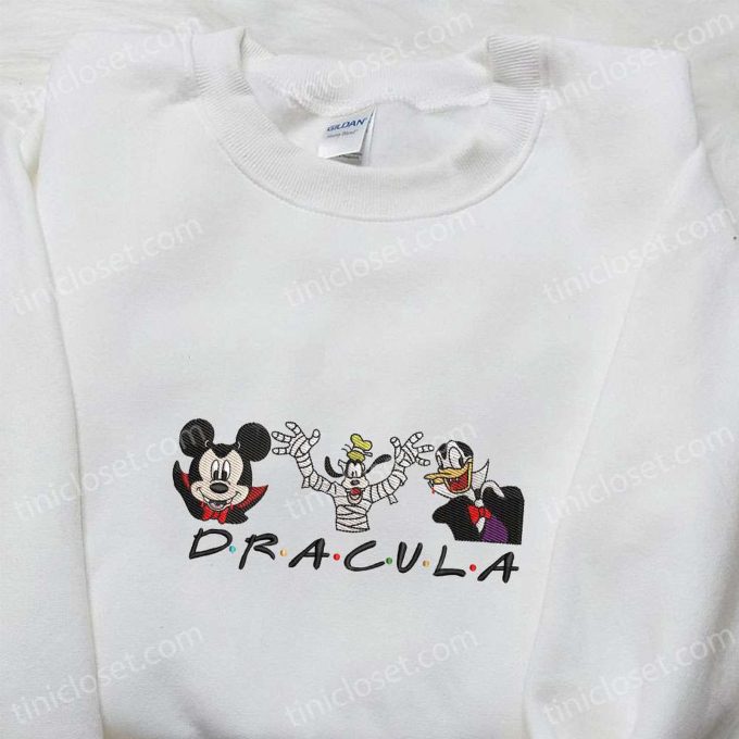 Mickey Gang Dracula Halloween Embroidered Shirt: Spooky Fun with Disney Characters!