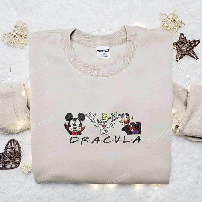 Mickey Gang Dracula Halloween Embroidered Shirt: Spooky Fun with Disney Characters!