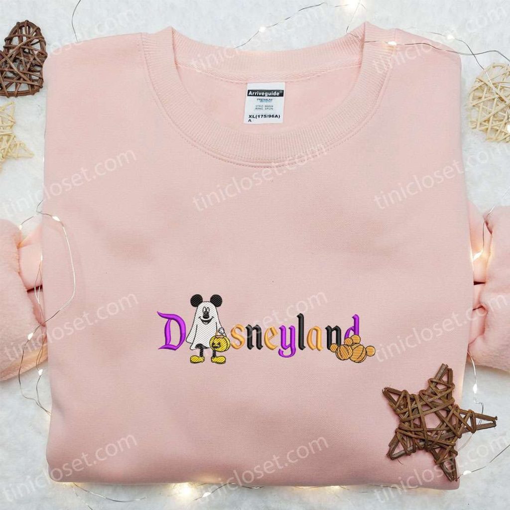 Mickey Ghost Costume Disneyland Halloween Shirt: Spooky Embroidered Apparel for Disney Fans Mickey Ghost Costume Disneyland Halloween Shirt: Spooky Embroidered Apparel for Disney Fans