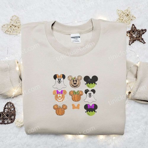Spooktacular Mickey Ghost Pumpkin Frankenstein Halloween Embroidered Shirt – Get in the Halloween Spirit!