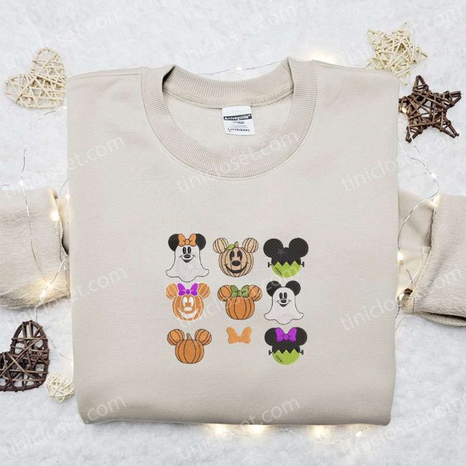 Spooktacular Mickey Ghost Pumpkin Frankenstein Halloween Embroidered Shirt – Get in the Halloween Spirit!