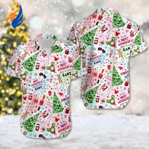 Mickey Gingerbread Hawaii Shirt: Festive Christmas Tree & Xmas Party Hawaiian Magic Kingdom Button Up