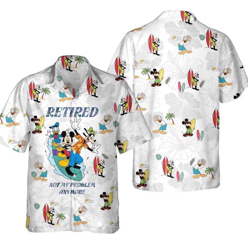 Disney Hawaiian Shirt: Mickey Goofy & Donald Retired Print Perfect for Summer Beach Trip at Disney World & Disneyland!