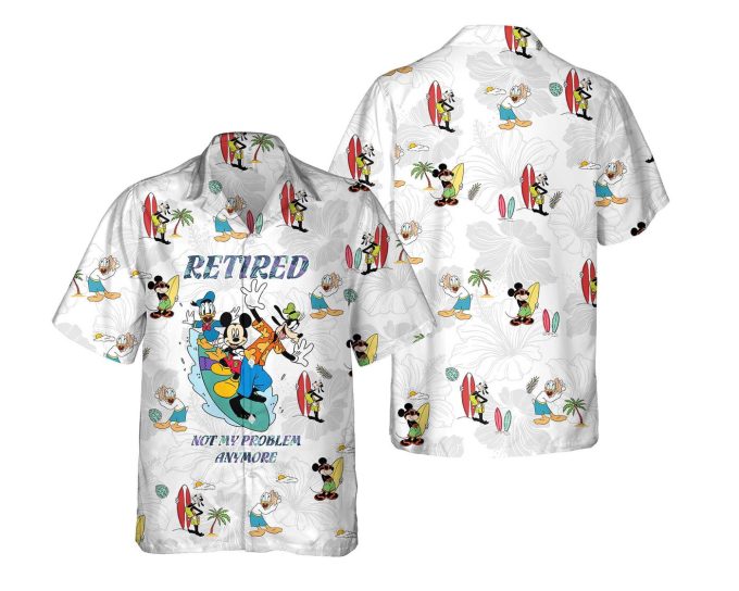 Disney Hawaiian Shirt: Mickey Goofy & Donald Retired Print Perfect for Summer Beach Trip at Disney World & Disneyland!