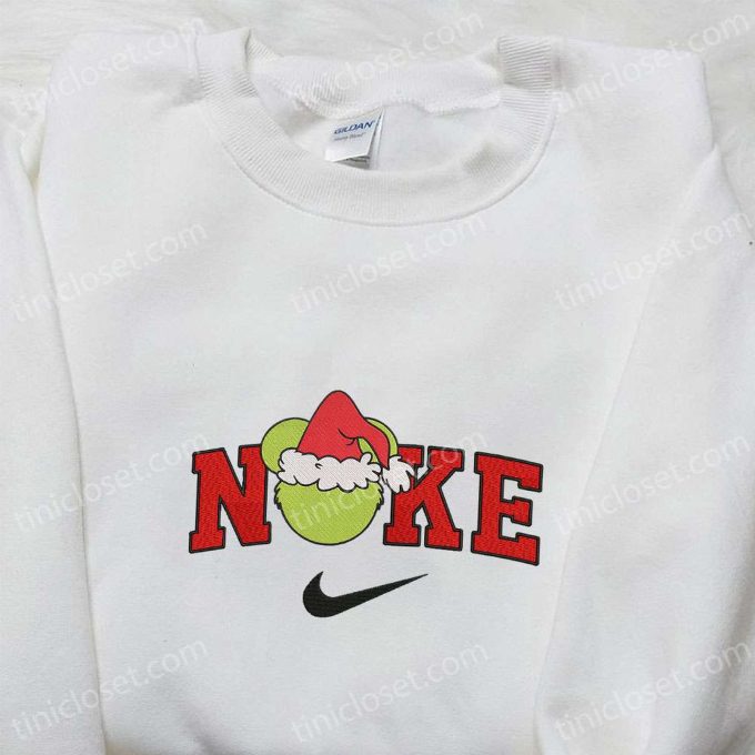 Mickey Grinches Head Xmas x Nike Embroidered Sweatshirt: Festive Movie Christmas Shirt Perfect Gift Idea