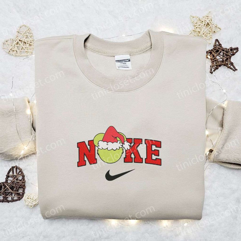Mickey Grinch Head Xmas x Nike Embroidered Sweatshirt: Festive Movie Christmas Shirt Perfect Gift Idea Mickey Grinch Head Xmas x Nike Embroidered Sweatshirt: Festive Movie Christmas Shirt Perfect Gift Idea