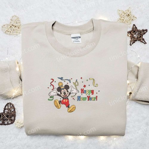 Mickey Happy New Year Cartoon Embroidered Sweatshirt: Disney Characters Movie Merry Christmas Shirt Best Gift Ideas