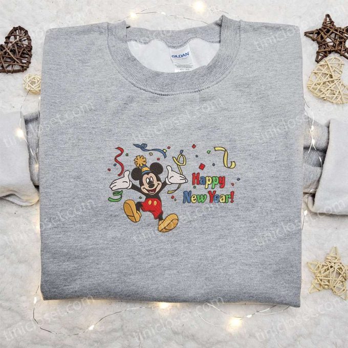Mickey Happy New Year Cartoon Embroidered Sweatshirt: Disney Characters Movie Merry Christmas Shirt Best Gift Ideas