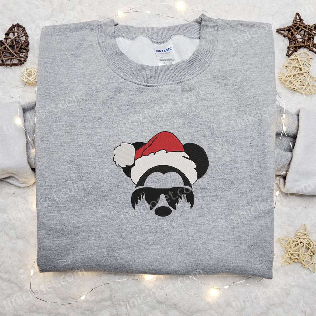 Disney Christmas Embroidered Shirt & Hoodie: Mickey Head Santa Hat Design Disney Christmas Embroidered Shirt & Hoodie: Mickey Head Santa Hat Design