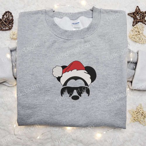 Disney Christmas Embroidered Shirt & Hoodie: Mickey Head Santa Hat Design