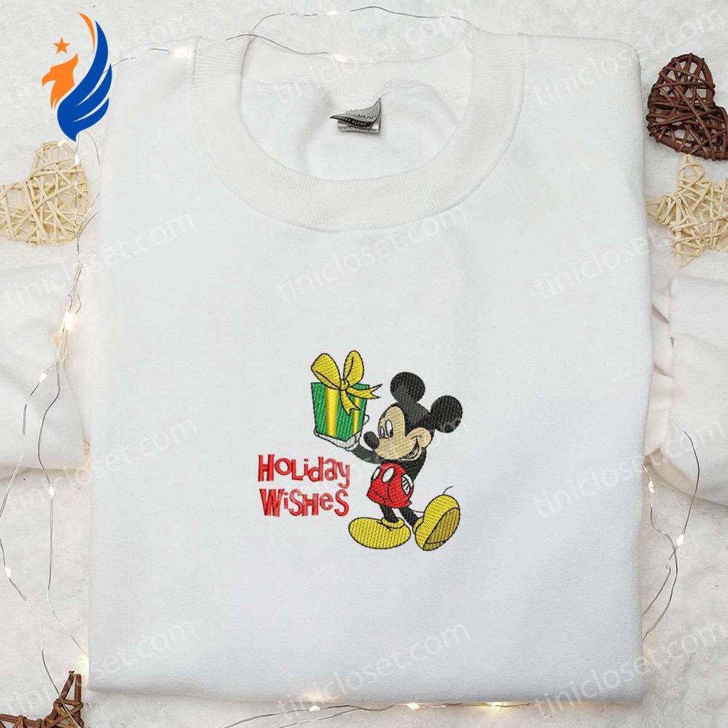 Mickey Holiday Wishes Embroidered Shirt & Disney Characters Hoodie: Perfect Christmas Gifts for Family Mickey Holiday Wishes Embroidered Shirt & Disney Characters Hoodie: Perfect Christmas Gifts for Family