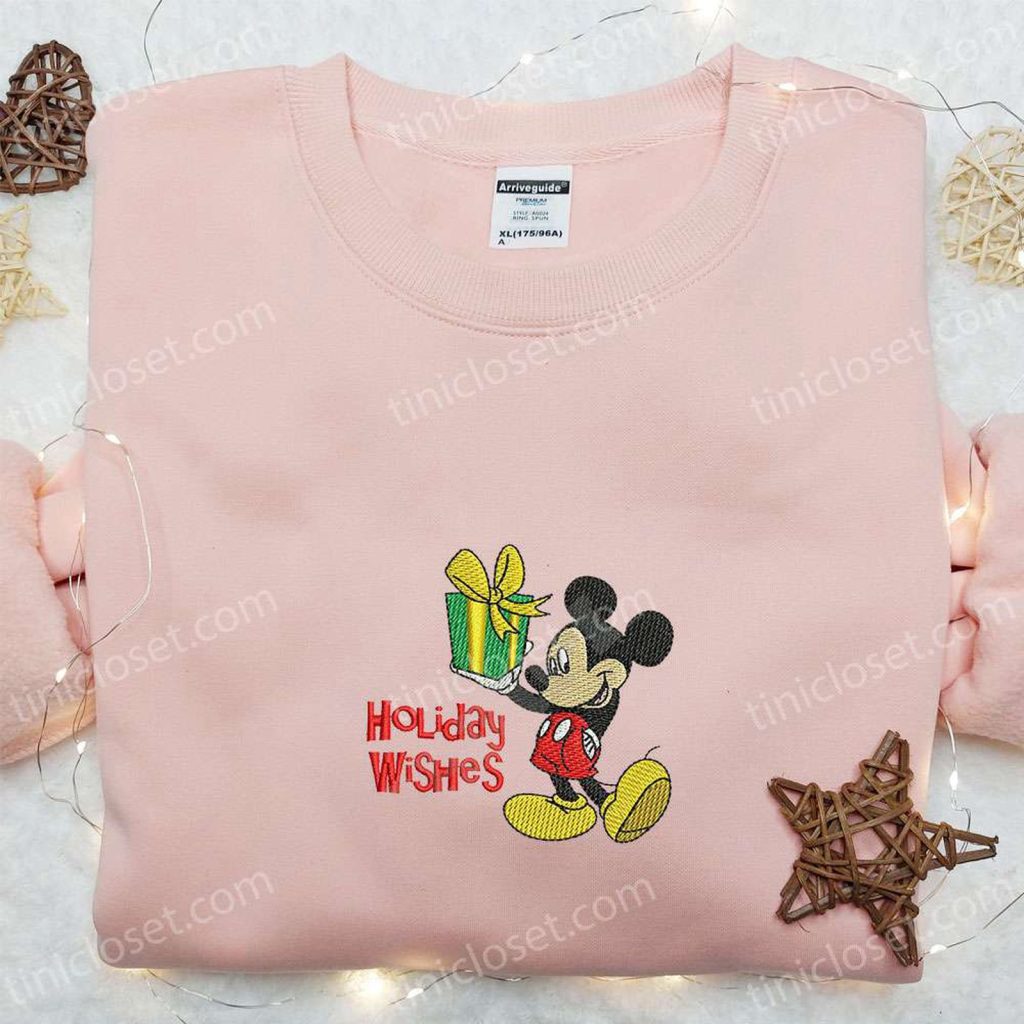 Mickey Holiday Wishes Embroidered Shirt & Disney Characters Hoodie: Perfect Christmas Gifts for Family Mickey Holiday Wishes Embroidered Shirt & Disney Characters Hoodie: Perfect Christmas Gifts for Family