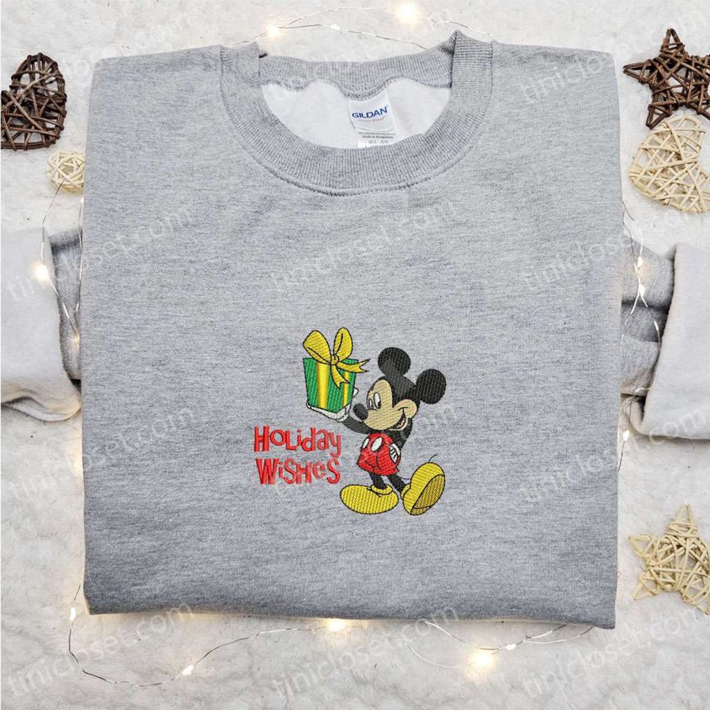 Mickey Holiday Wishes Embroidered Shirt & Disney Characters Hoodie: Perfect Christmas Gifts for Family Mickey Holiday Wishes Embroidered Shirt & Disney Characters Hoodie: Perfect Christmas Gifts for Family