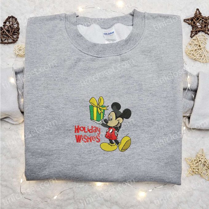 Mickey Holiday Wishes Embroidered Shirt & Disney Characters Hoodie: Perfect Christmas Gifts for Family