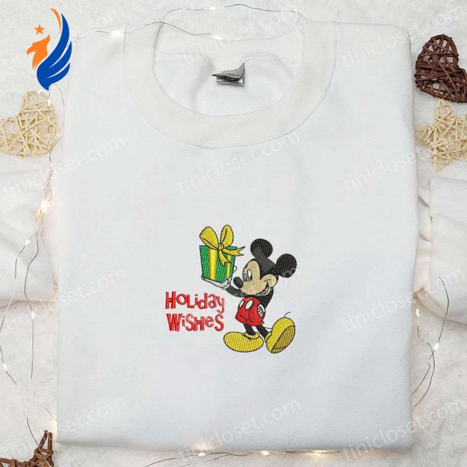 Mickey Holiday Wishes Embroidered Shirt & Disney Characters Hoodie: Perfect Christmas Gifts for Family