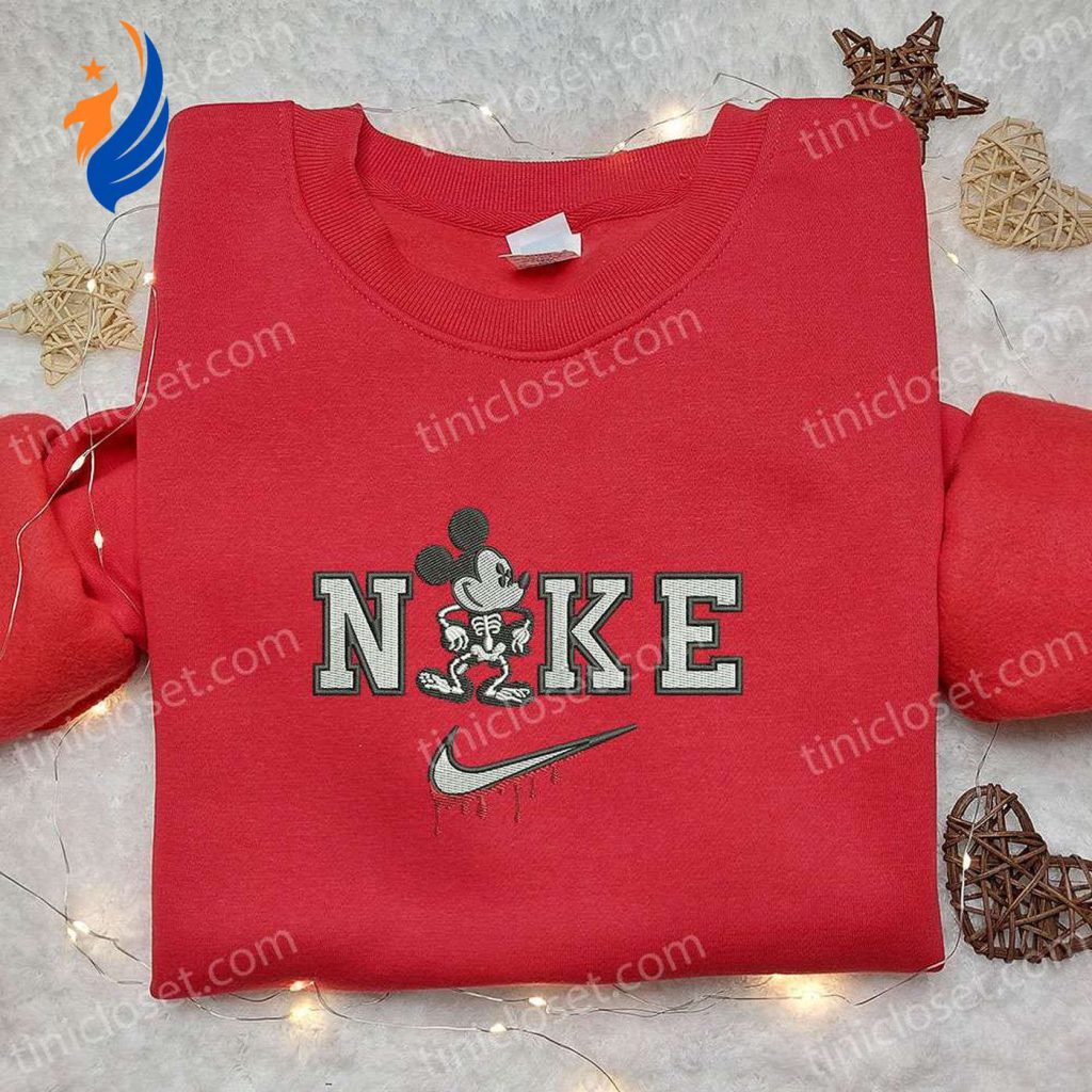 Mickey in Skeleton Costume x Nike: Disney Characters Embroidered Shirt & Halloween Hoodie Mickey in Skeleton Costume x Nike: Disney Characters Embroidered Shirt & Halloween Hoodie