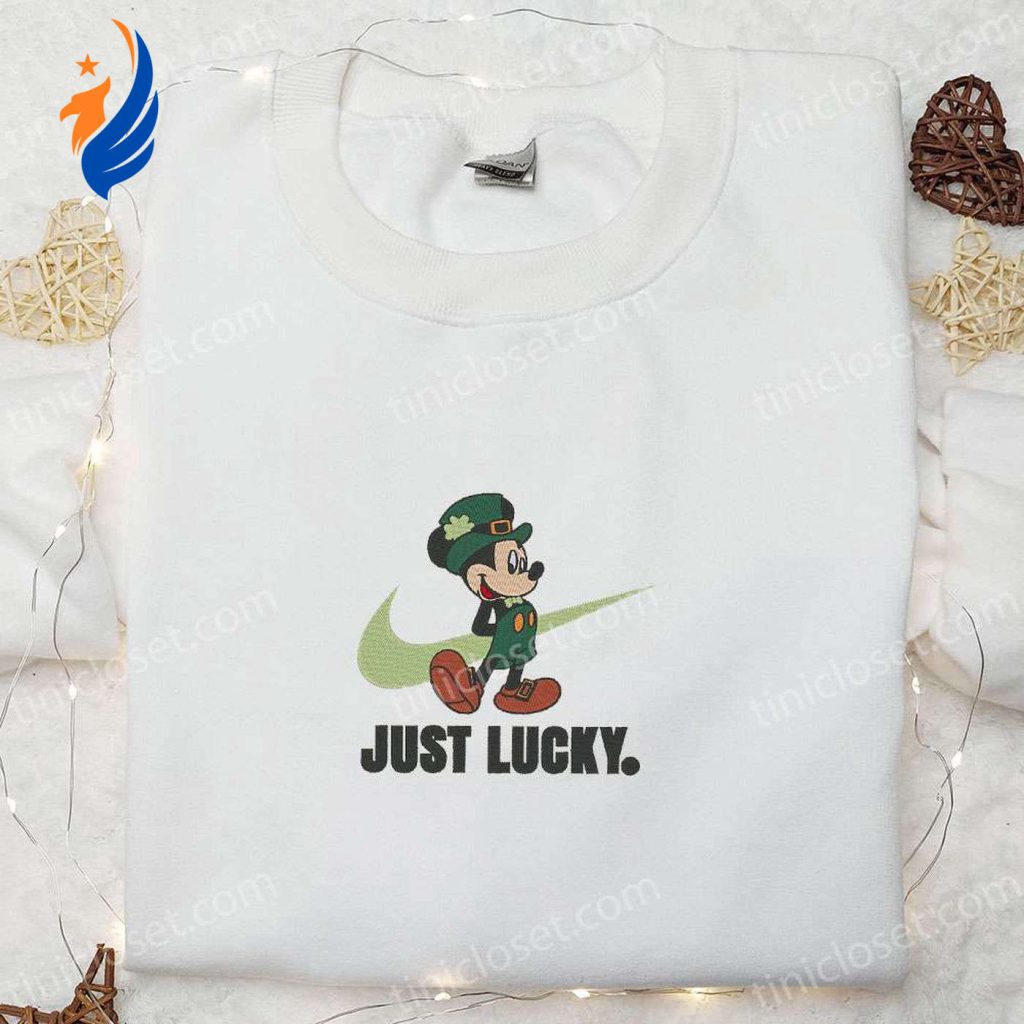 Lucky Mickey x Nike Swoosh Embroidered Shirt & Disney Characters Hoodie: Perfect Saint Patrick’s Day Gifts Lucky Mickey x Nike Swoosh Embroidered Shirt & Disney Characters Hoodie: Perfect Saint Patrick’s Day Gifts