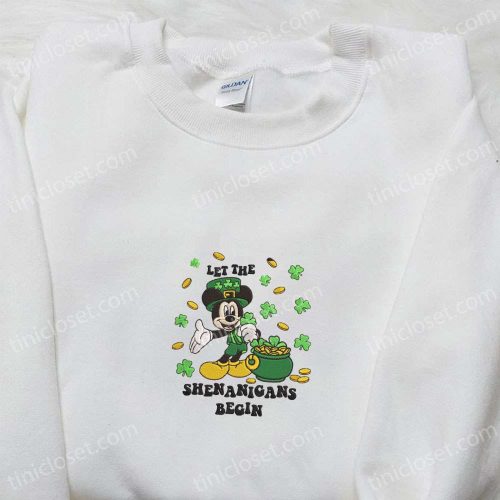 Mickey Let The Shenanigans Begin Embroidered Shirt Disney Characters Hoodie Saint Patrick’s Day Attire