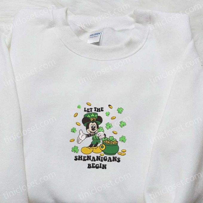 Mickey Let The Shenanigans Begin Embroidered Shirt Disney Characters Hoodie Saint Patrick’s Day Attire