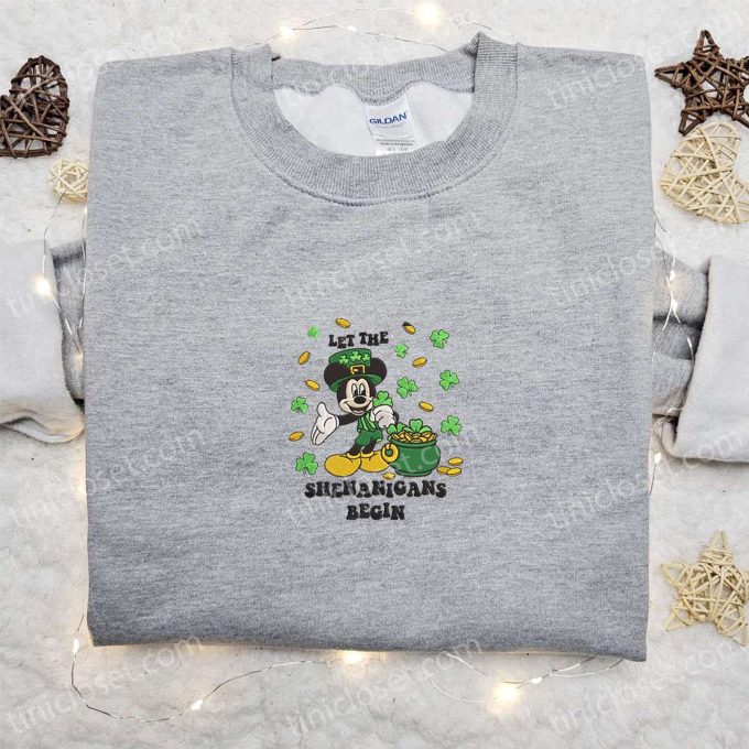 Mickey Let The Shenanigans Begin Embroidered Shirt Disney Characters Hoodie Saint Patrick’s Day Attire