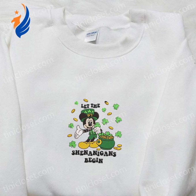 Mickey Let The Shenanigans Begin Embroidered Shirt Disney Characters Hoodie Saint Patrick’s Day Attire Mickey Let The Shenanigans Begin Embroidered Shirt Disney Characters Hoodie Saint Patrick’s Day Attire