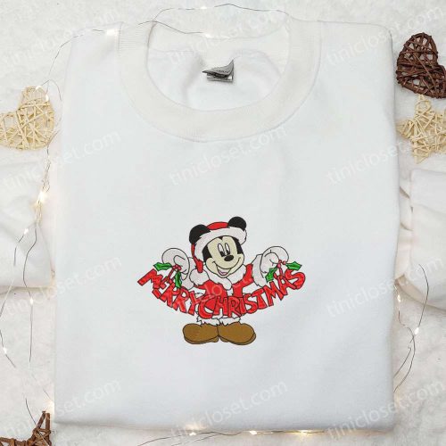 Mickey Merry Christmas Embroidered Shirt Disney Characters Hoodie & Sweatshirt – Festive Disney Apparel for the Holidays
