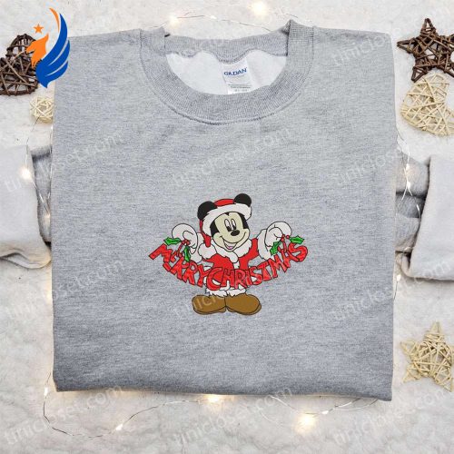 Mickey Merry Christmas Embroidered Shirt Disney Characters Hoodie & Sweatshirt – Festive Disney Apparel for the Holidays