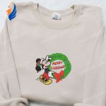 Disney Mickey Merry Christmas Laurel Wreath Shirt Hoodie & Sweatshirt: Festive Embroidered Disney Characters Disney Mickey Merry Christmas Laurel Wreath Shirt Hoodie & Sweatshirt: Festive Embroidered Disney Characters