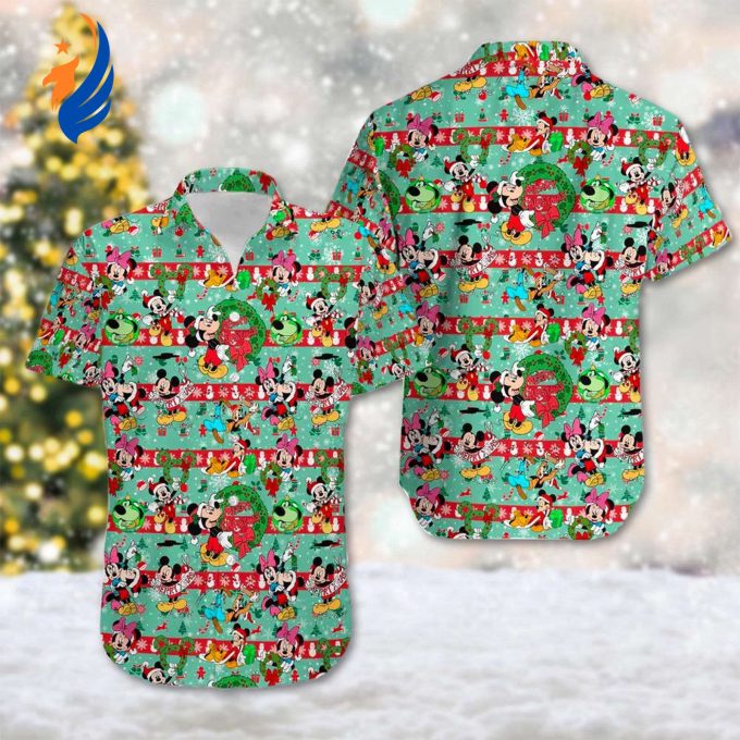 Christmas Hawaiian Shirt: Mickey & Minnie Holiday Theme Cartoon Xmas Party Button Up Magic Kingdom Tee Christmas Hawaiian Shirt: Mickey & Minnie Holiday Theme Cartoon Xmas Party Button Up Magic Kingdom Tee